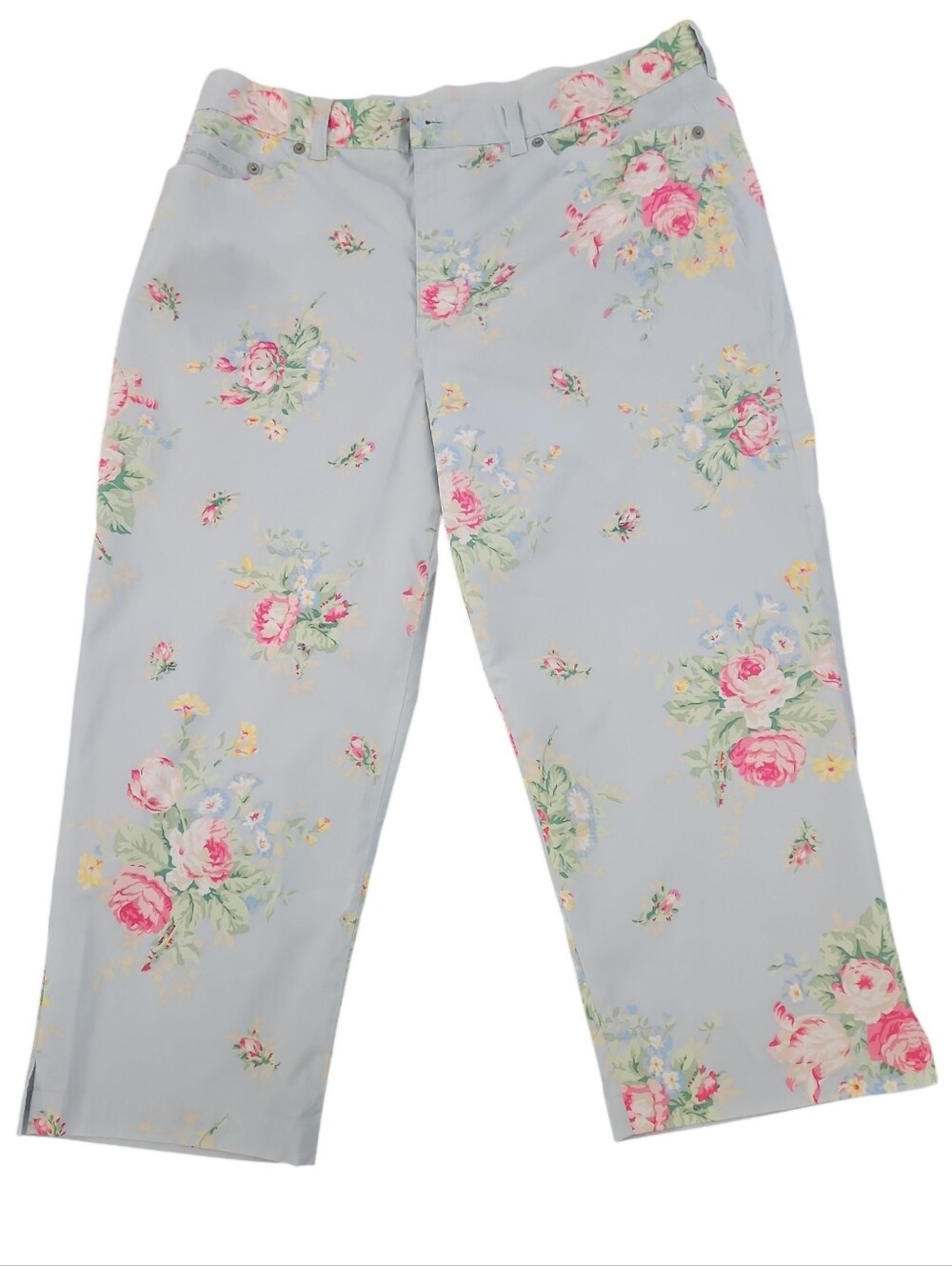 Ralph Lauren Pastel Floral Cropped Pants in Light Blue, Pink and Yellow Size 14